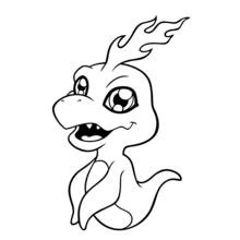Dibujo de Agumon con una llama en la cabeza para colorear