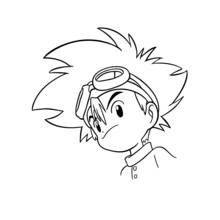 Dibujo de Tai de Digimon con sus gafas en la cabeza para colorear