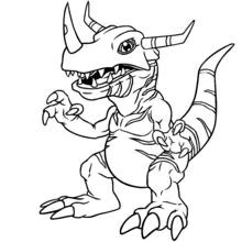 Dibujo de Digimon dinosaurio de pie con garras alzadas para colorear