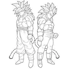 Dibujo de Goku y Vegeta en forma Super Saiyan 4 para colorear