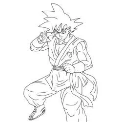 Dibujo de Goku en posición de combate para colorear