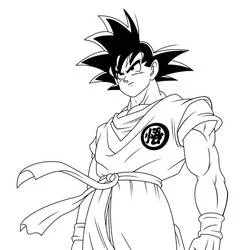 Dibujo de Goku de pie con expresión seria para colorear