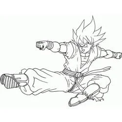 Dibujo de Goku en patada voladora de combate para colorear