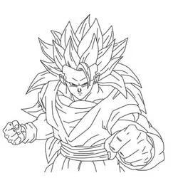 Dibujo de Goku en postura de combate Super Saiyan 3 para colorear