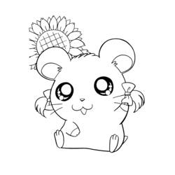 Dibujo de Hamtaro sentado junto a un girasol para colorear