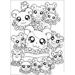Dibujo de Hamtaro y los Hamham rodeados de flores para colorear