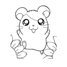 Dibujo de Hamtaro sonriente entre hojas para colorear