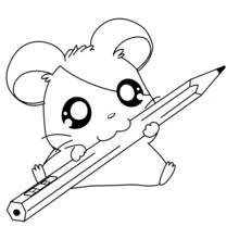Dibujo de Hamtaro sosteniendo un gran lápiz para colorear