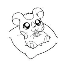 Dibujo de Hamtaro comiendo una semilla de girasol sobre un cojín para colorear