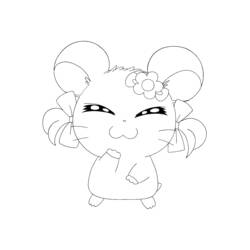 Dibujo de Hamtaro con flor y lazos para colorear