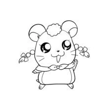 Dibujo de Hamtaro amiga con coletas y bufanda anudada para colorear