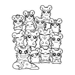 Dibujo de Hamtaro rodeado de sus amigos hámsters para colorear