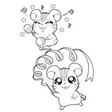 Dibujo de Hamtaro bailando y jugando con una cinta para colorear
