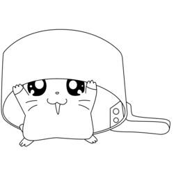 Dibujo de Hamtaro asomado dentro de una olla para colorear