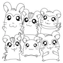Dibujo de Hamtaro y sus amigos reunidos para colorear