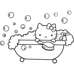 Dibujo de Hello Kitty tomando un baño de burbujas para colorear