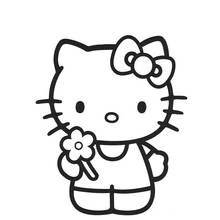 Dibujo de Hello Kitty sosteniendo una flor para colorear