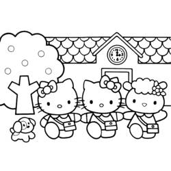 Dibujo de Hello Kitty y sus amigas van a la escuela para colorear