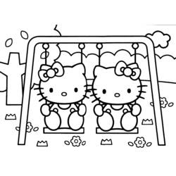 Dibujo de Hello Kitty y una amiga en los columpios para colorear
