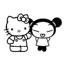 Dibujo de Hello Kitty y Pucca juntas para colorear