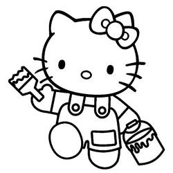Dibujo de Hello Kitty con un bote de pintura y un pincel para colorear