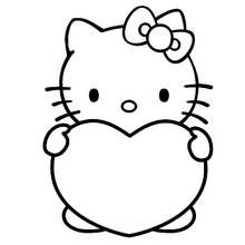 Dibujo de Hello Kitty sosteniendo un gran corazón para colorear