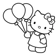 Dibujo de Hello Kitty sosteniendo tres globos para colorear