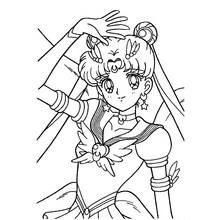 Dibujo de Sailor Moon en pose heroica para colorear Dibujo de Sailor Moon en pose heroica para colorear