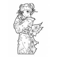 Dibujo de Chica manga con kimono floreado para colorear Dibujo de Chica manga con kimono floreado para colorear