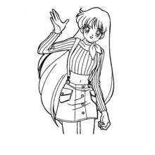 Dibujo de Chica manga saludando con cabello largo para colorear Dibujo de Chica manga saludando con cabello largo para colorear