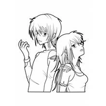 Dibujo de Manga chico y chica espalda con espalda para colorear Dibujo de Manga chico y chica espalda con espalda para colorear