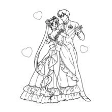 Dibujo de Sailor Moon y Tuxedo Mask bailando en su boda para colorear Dibujo de Sailor Moon y Tuxedo Mask bailando en su boda para colorear