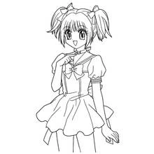 Dibujo de Chica manga con coletas y vestido de lazo para colorear Dibujo de Chica manga con coletas y vestido de lazo para colorear