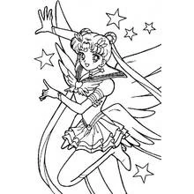 Dibujo de Sailor Moon posando con alas y estrellas para colorear Dibujo de Sailor Moon posando con alas y estrellas para colorear