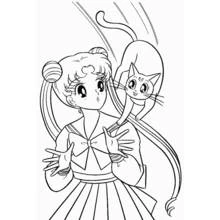 Dibujo de Sailor Moon con Luna la gata para colorear Dibujo de Sailor Moon con Luna la gata para colorear