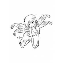 Dibujo de Hada manga arrodillada con alas de mariposa para colorear Dibujo de Hada manga arrodillada con alas de mariposa para colorear
