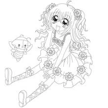 Dibujo de Kilari con su vestido de flores y su pequeño compañero para colorear Dibujo de Kilari con su vestido de flores y su pequeño compañero para colorear