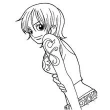 Dibujo de Nami de One Piece apoyada en su brazo para colorear Dibujo de Nami de One Piece apoyada en su brazo para colorear