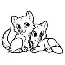 Dibujo de Dos lobeznos manga sentados juntos para colorear Dibujo de Dos lobeznos manga sentados juntos para colorear