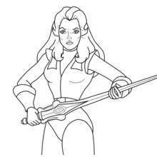 Dibujo de Guerrera sosteniendo una larga lanza para colorear Dibujo de Guerrera sosteniendo una larga lanza para colorear