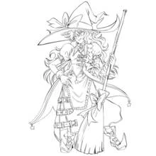 Dibujo de Bruja con gran sombrero y bastón mágico para colorear Dibujo de Bruja con gran sombrero y bastón mágico para colorear