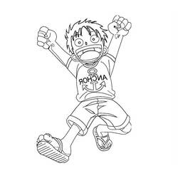 Dibujo de Joven Luffy saltando de alegría para colorear