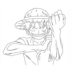 Dibujo de Luffy ajustando su sombrero de paja con una gran sonrisa para colorear