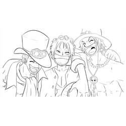 Dibujo de Luffy, Sabo y Ace riendo juntos para colorear
