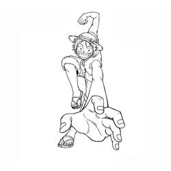 Dibujo de Monkey D. Luffy con el brazo estirado hacia adelante para colorear