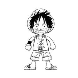 Dibujo de Luffy chibi con sombrero de paja sonriendo para colorear