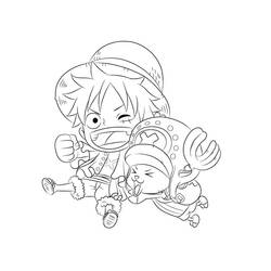 Dibujo de Luffy y Chopper chibi en pose divertida para colorear