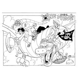 Dibujo de One Piece los héroes montando una criatura marina gigante para colorear