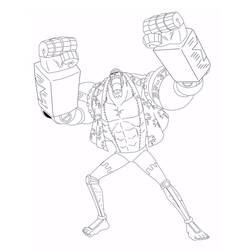 Dibujo de Franky en posición de combate con puños gigantes para colorear