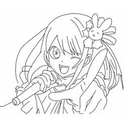 Dibujo de Ai Hoshino cantando con un micrófono para colorear